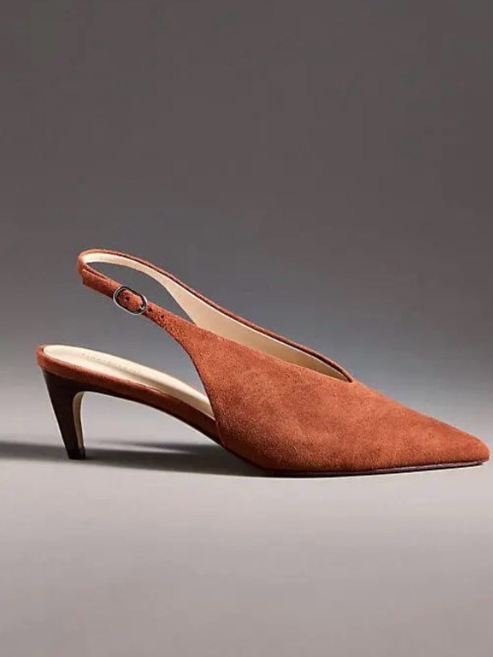 Anthropologie Suede Slingback Kitten Heel Pointed Pumps Rust 9.5
